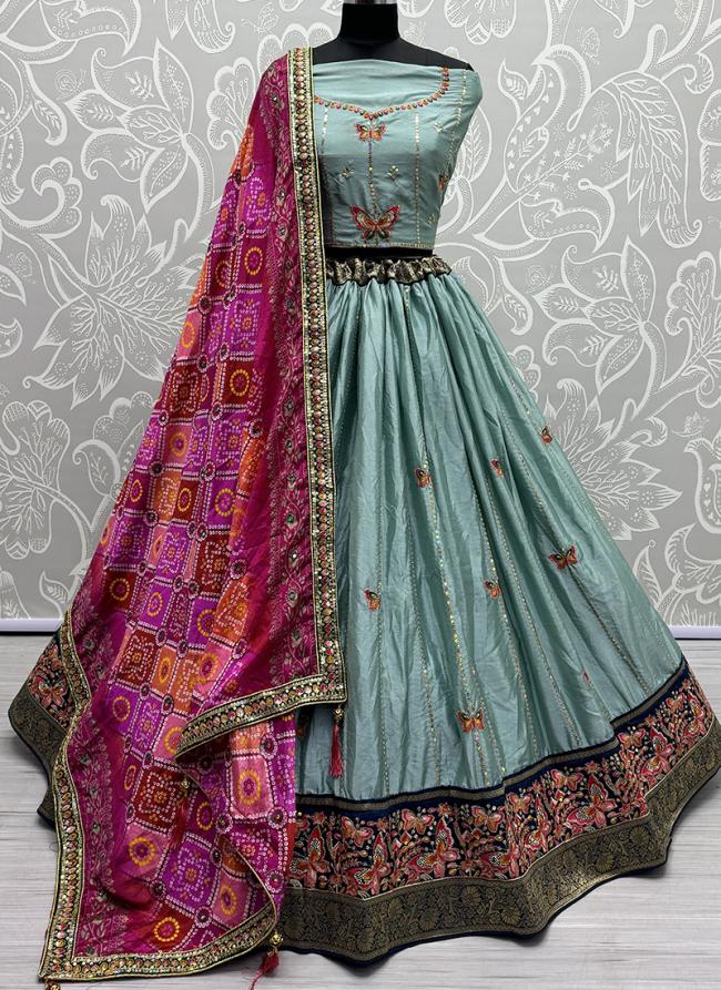 Silk Sky Blue Wedding Wear Embroidery Work Lehenga Choli